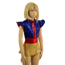 Kids Red, Blue and Gold Ruffle Rump Romper with Keyhole, and Contrast Waistband - Coquetry Clothing