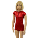 Kids Red Sparkly Jewel Zipper Front Romper with Cap Sleeves - Coquetry Clothing