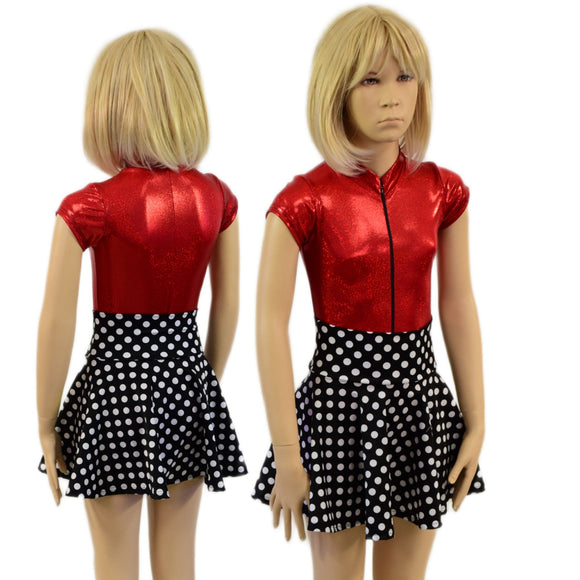 Kids Red Sparkly Romper and Polka Dot Skirt Set - Coquetry Clothing