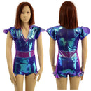 Kids V neck, Flip Sleeve, Side Panel Romper with Hip Ruffles - Coquetry Clothing