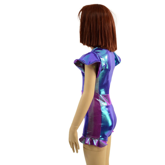 Kids V neck, Flip Sleeve, Side Panel Romper with Hip Ruffles - Coquetry Clothing