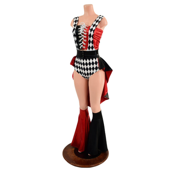 Diamond, Red and Black Harlequin Color Blocked and 5PC Romper Set - Coquetry Clothing