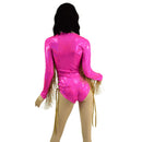 Lace Up Fringe Romper in Neon Pink and Gold - Coquetry Clothing