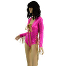 Lace Up Fringe Romper in Neon Pink and Gold - Coquetry Clothing