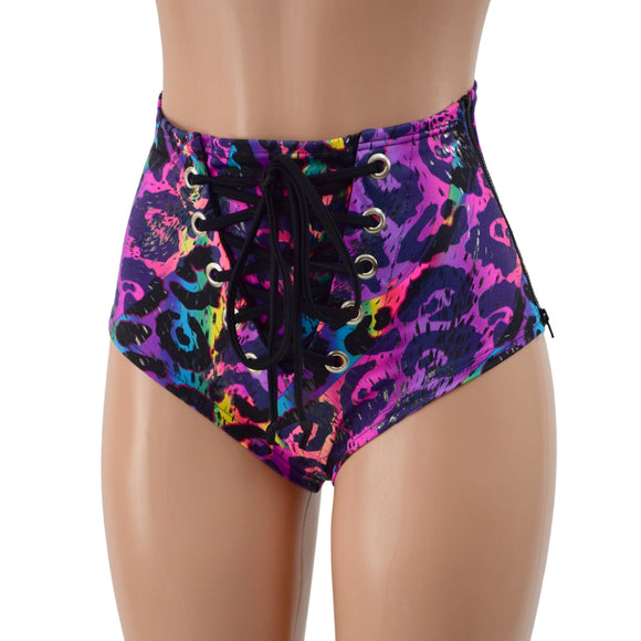 Lace Up Front Siren Shorts with Double Separating Hip Zippers - Coquetry Clothing