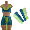Lace Up Sailor Shorts with Fringe and Starlette Bralette Top - Optional Fingerless Gloves - Coquetry Clothing