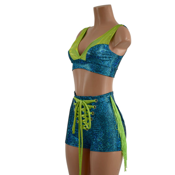 Lace Up Sailor Shorts with Fringe and Starlette Bralette Top - Optional Fingerless Gloves - Coquetry Clothing