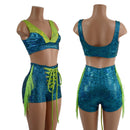 Lace Up Sailor Shorts with Fringe and Starlette Bralette Top - Optional Fingerless Gloves - Coquetry Clothing