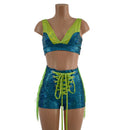 Lace Up Sailor Shorts with Fringe and Starlette Bralette Top - Optional Fingerless Gloves - Coquetry Clothing