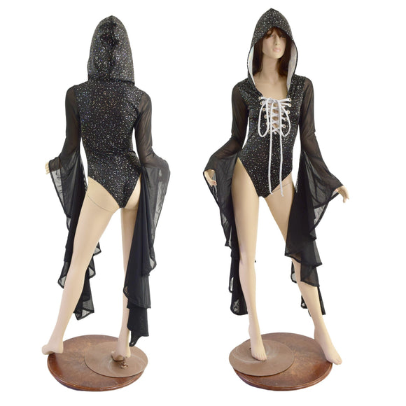 Lace Up Sorceress Sleeve Romper with Hood - Coquetry Clothing