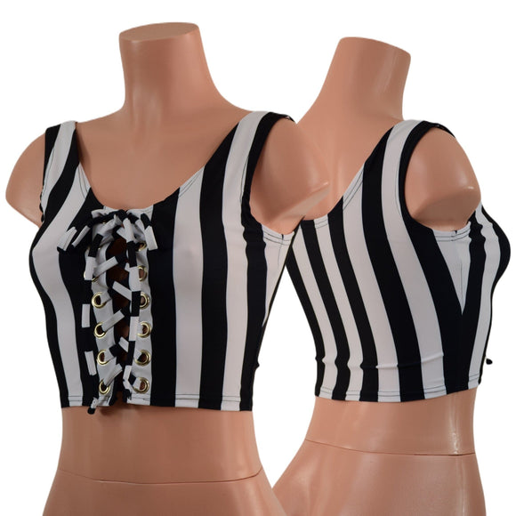 Lace Up Stripe Tank Crop - Coquetry Clothing