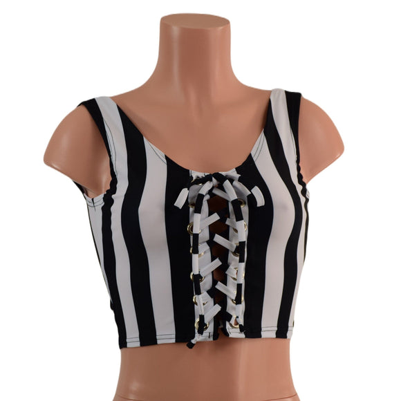 Lace Up Stripe Tank Crop - Coquetry Clothing