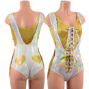 Lace Up Suspender Romper Set with Heart Booty Applique - Coquetry Clothing