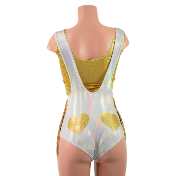Lace Up Suspender Romper Set with Heart Booty Applique - Coquetry Clothing