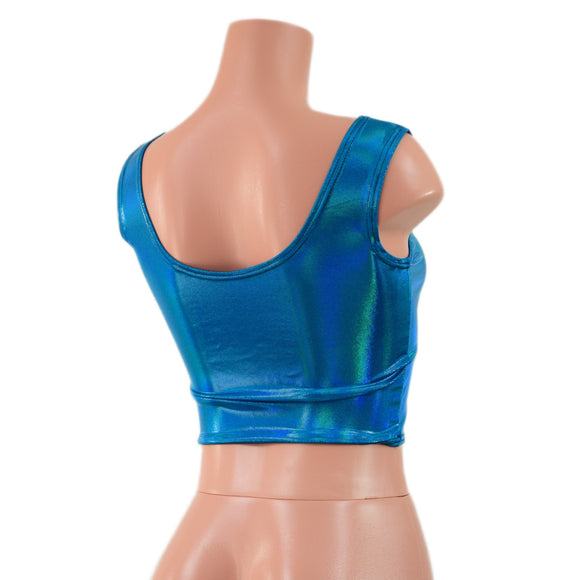 Laceup Crop Tank in Peacock Blue - Coquetry Clothing