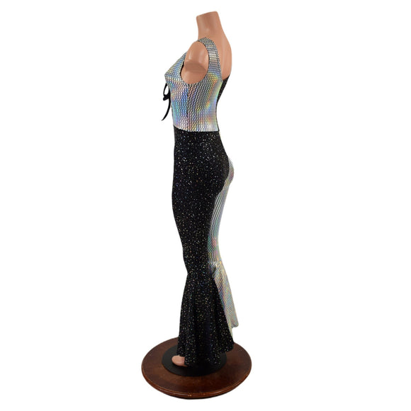 Laceup Front Quad Color Blocked Catsuit in Prism and Star Noir - Coquetry Clothing