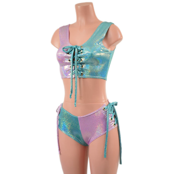 Laceup Mini Crop Tank and Ultra Cheeky Booty Shorts Set - Coquetry Clothing