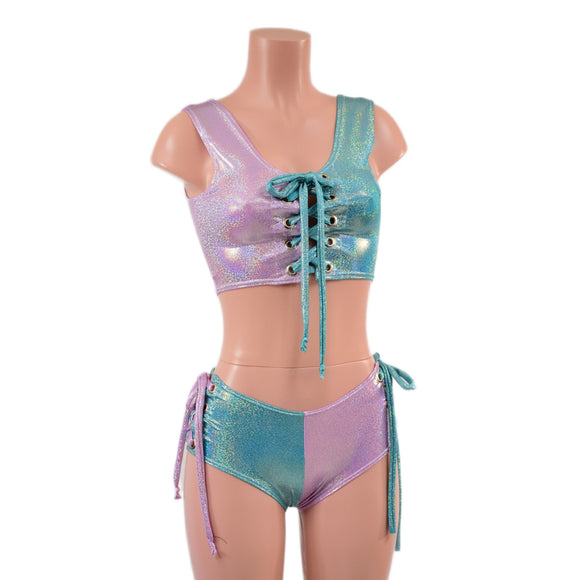 Laceup Mini Crop Tank and Ultra Cheeky Booty Shorts Set - Coquetry Clothing