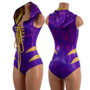 Laceup Romper with Plunging V neckline, Hood, and Hip Arcs - Coquetry Clothing