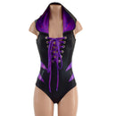 Laceup Romper with Plunging V neckline, Hood, and Hip Arcs - Coquetry Clothing