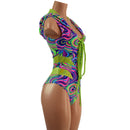 Laceup Romper with Plunging V neckline, Hood, and Hip Arcs - Coquetry Clothing