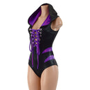 Laceup Romper with Plunging V neckline, Hood, and Hip Arcs - Coquetry Clothing