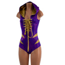 Laceup Romper with Plunging V neckline, Hood, and Hip Arcs - Coquetry Clothing