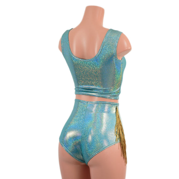 Laceup Siren Shorts and Crop Tank Set with Hip Fringe - Coquetry Clothing