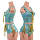 Laceup Siren Shorts and Crop Tank Set with Hip Fringe - Coquetry Clothing