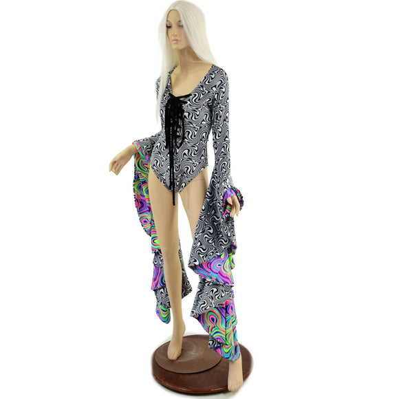 Laceup Sorceress Romper in Distortion Velvet and Neon Glow Worm - Coquetry Clothing