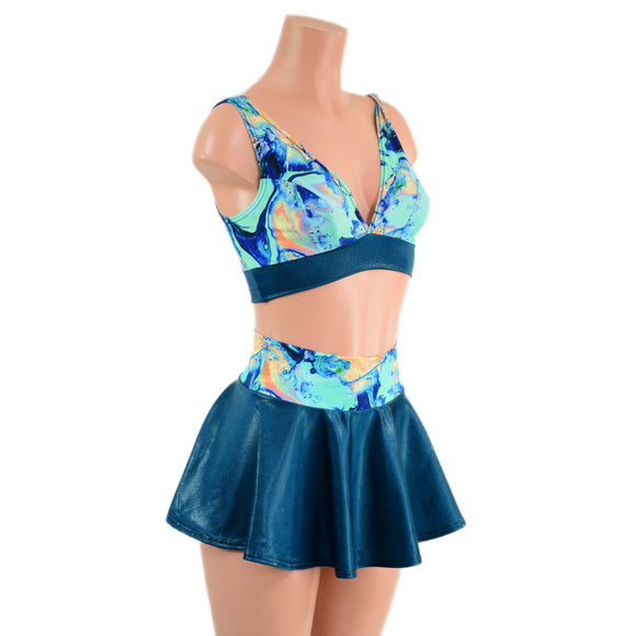 Lapis Lagoon and Nile Blue Rave Skirt & Starlette Bralette Set - Coquetry Clothing