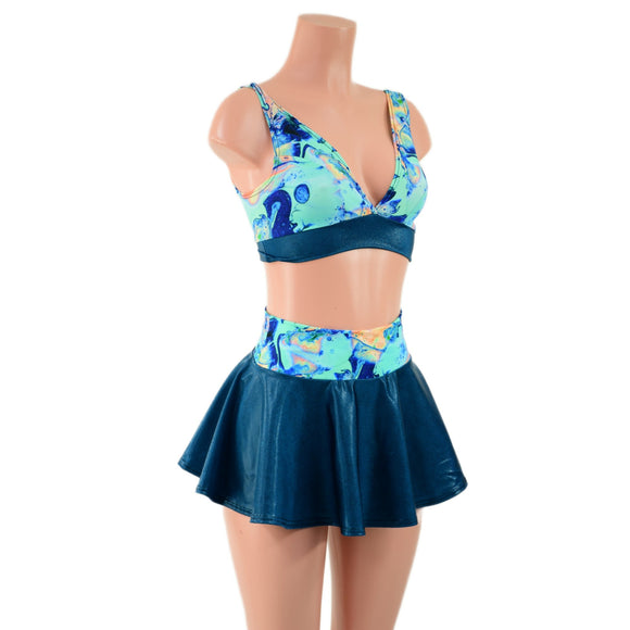 Lapis Lagoon and Nile Blue Rave Skirt & Starlette Bralette Set - Coquetry Clothing