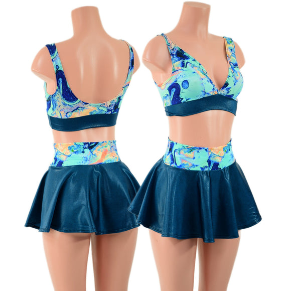 Lapis Lagoon and Nile Blue Rave Skirt & Starlette Bralette Set - Coquetry Clothing