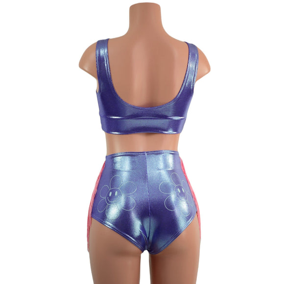 Lavender Ice Flowers and Fringe Siren Shorts and Bralette Set - Coquetry Clothing