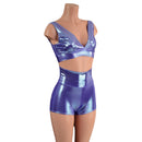 Lavender Ice Starlette Bralette and High Waist Shorts Set with Baby Pink Flowers - Coquetry Clothing