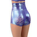 Lavender Ice Starlette Bralette and High Waist Shorts Set with Baby Pink Flowers - Coquetry Clothing