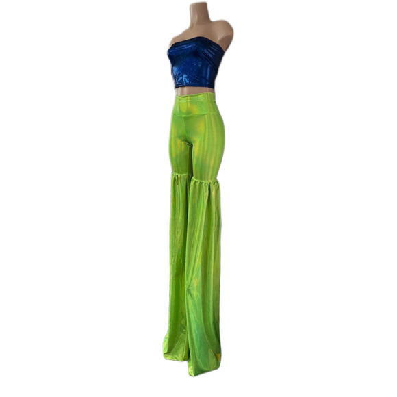Leggings Style Stilt Pants in Neon Lime Holographic - Coquetry Clothing