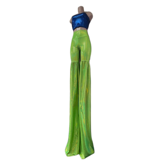 Leggings Style Stilt Pants in Neon Lime Holographic - Coquetry Clothing