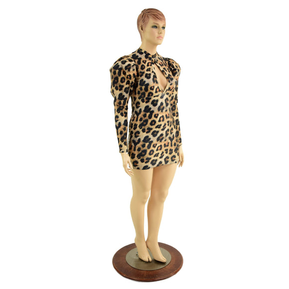 Leopard Print Bodycon Mini Dress with Victoria Sleeves - Coquetry Clothing