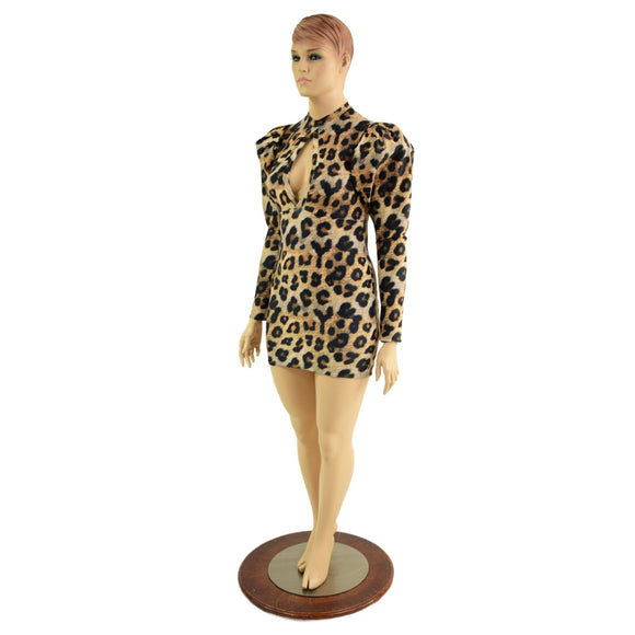 Leopard Print Bodycon Mini Dress with Victoria Sleeves - Coquetry Clothing