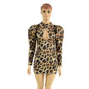 Leopard Print Bodycon Mini Dress with Victoria Sleeves - Coquetry Clothing