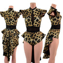 Leopard Print Tuxedo Back Romper with Inset Mesh Keyhole - Coquetry Clothing