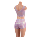 Lilac and Fuchsia Laceup Mini Crop Tank and Midrise Shorts Set - Coquetry Clothing
