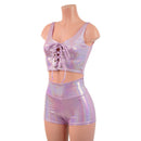 Lilac Holographic Laceup Front Mini Crop Tank and High Waist Shorts Set - Coquetry Clothing