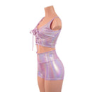 Lilac Holographic Laceup Front Mini Crop Tank and High Waist Shorts Set - Coquetry Clothing