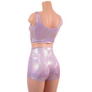 Lilac Holographic Laceup Front Mini Crop Tank and High Waist Shorts Set - Coquetry Clothing