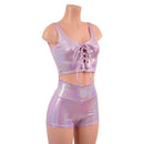 Lilac Holographic Laceup Front Mini Crop Tank and High Waist Shorts Set - Coquetry Clothing