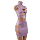 Lilac Holographic O - ring Cutouts Crop Top and Skirt Set - Coquetry Clothing