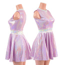 Lilac Holographic Sleeveless Skater Dress with Flashbulb Waistband and Collar - Coquetry Clothing