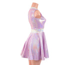 Lilac Holographic Sleeveless Skater Dress with Flashbulb Waistband and Collar - Coquetry Clothing